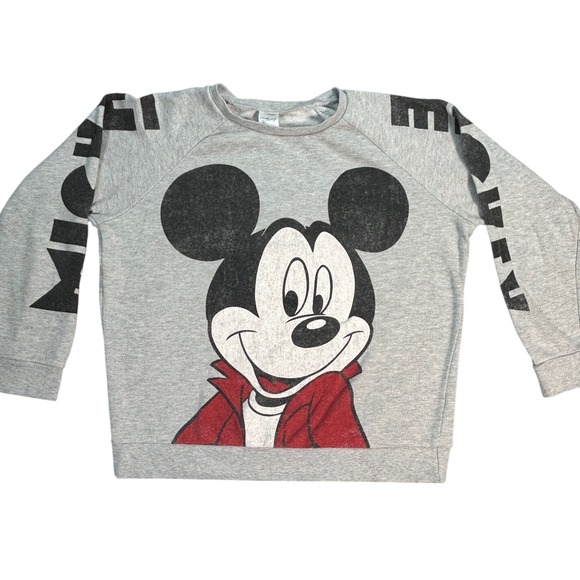 Disney Mickey Mouse Distressed Back Pullover Sweatshirt Graphic Gray Women Large - Picture 1 of 11